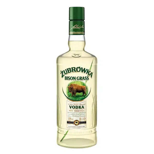 vodka, bison grass, geschmacksspezifisch, klarer flasche, grüner deckel