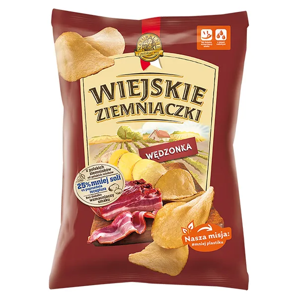 Chips, Kartoffelchips, polnischer Snack, Schinken-Geschmack, Wedges-Chips