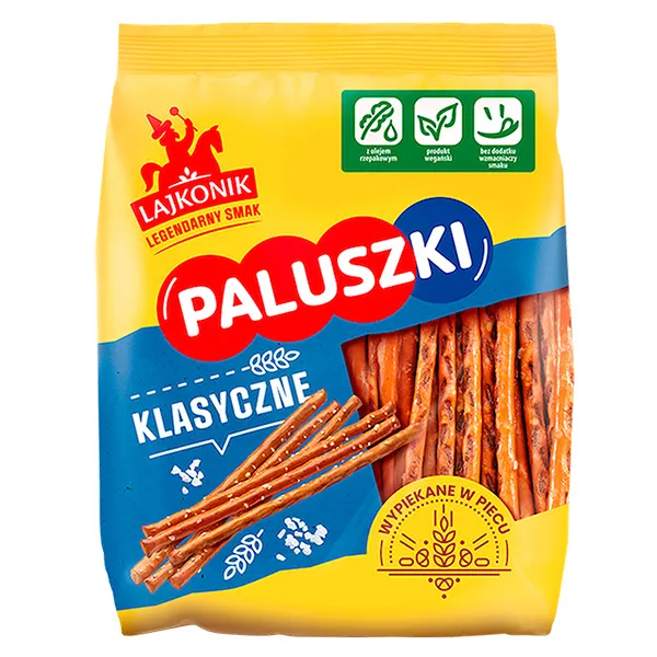 snack, Pretzel sticks, Brotstangen, würzig, orangegelbe Verpackung