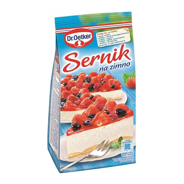 Nachtisch, Käsekuchen, Fruchtbelag, Blaues Verpackung, Dr.Oetker
