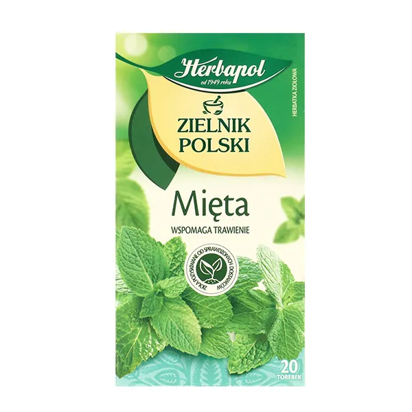  Kräutertee, Minze, Teebeutel, grüne Verpackung, polnisches Produkt