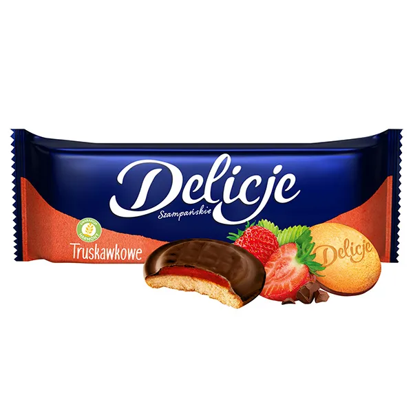 Schokoladenkeks, Truskawka, Bissable Krümel, Fruchtig, Hülle aus Schokolade